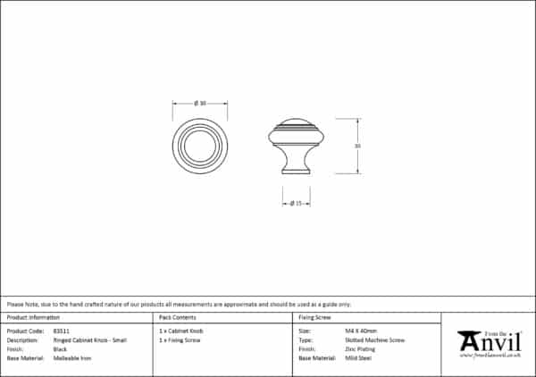 Black Ringed Cabinet Knob - Small 2