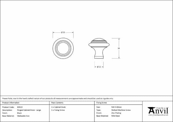 Black Ringed Cabinet Knob - Large 2