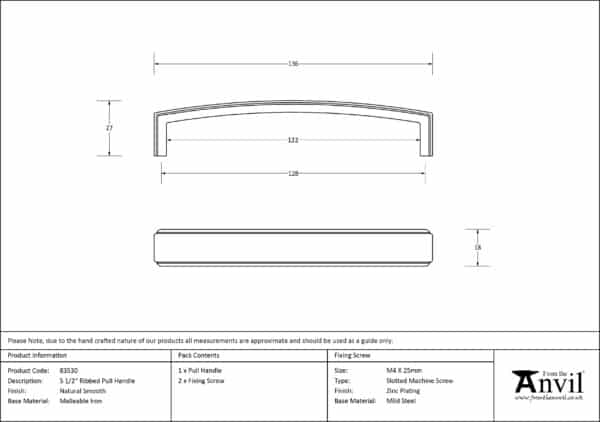 Natural Smooth 5 1/2" Ribbed Pull Handle 3