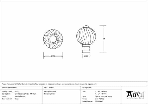 Polished Brass Spiral Cabinet Knob - Medium 3