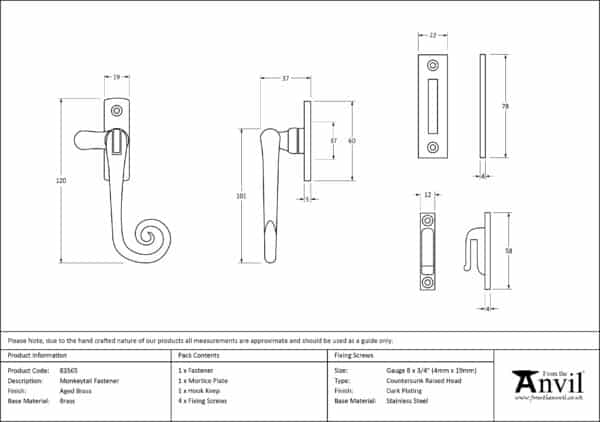 Aged Brass Monkeytail Fastener 3