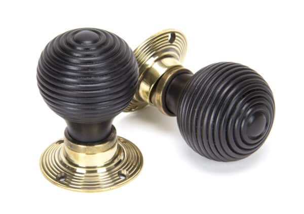 Ebony & Aged Brass Beehive Mortice/Rim Knob Set 1