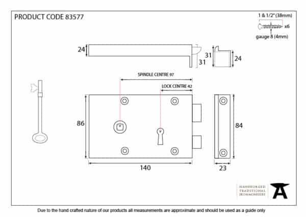 Polished Brass Left Hand Rim Lock - Small 3