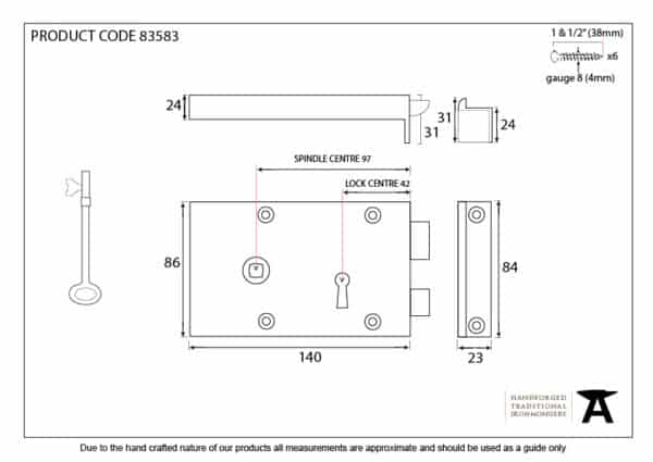 Iron Left Hand Rim Lock - Small 3