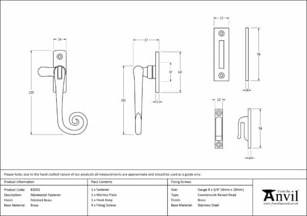 Polished Brass Monkeytail Fastener 2