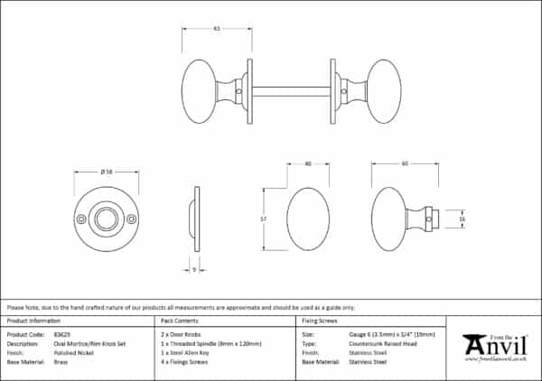 Polished Nickel Oval Mortice/Rim Knob Set 3