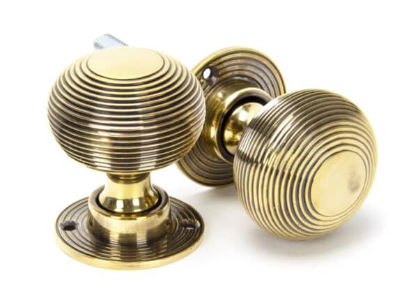 Aged Brass Heavy Beehive Mortice/Rim Knob Set 1