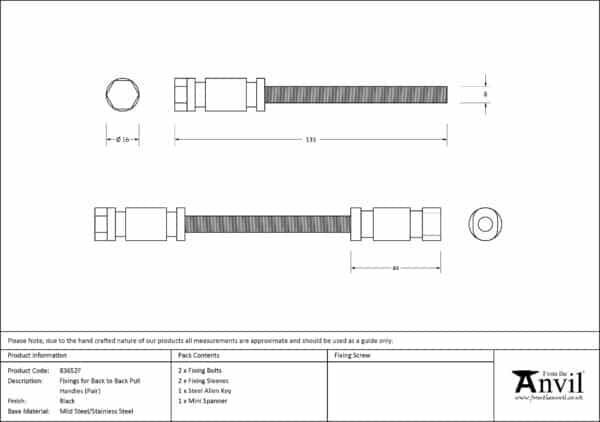 Fixings for back to back pull handles (pair) 2