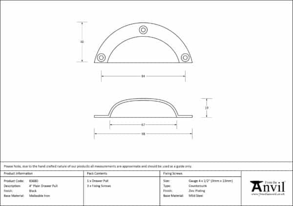 Black 4" Plain Drawer Pull 2