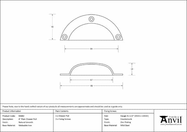 Natural Smooth 4" Plain Drawer Pull 2