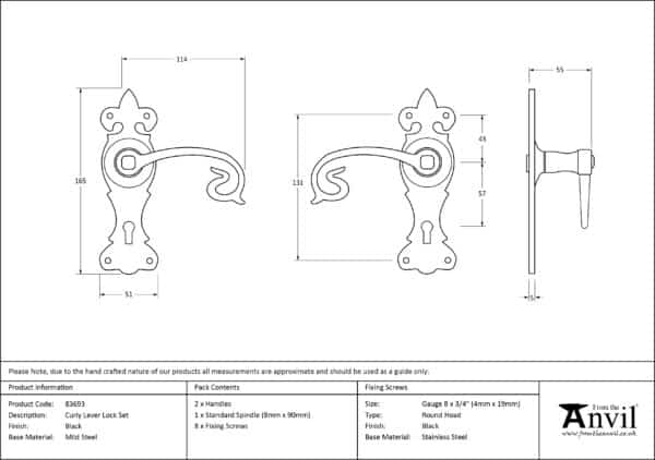 Black Curly Lever Lock Set 2