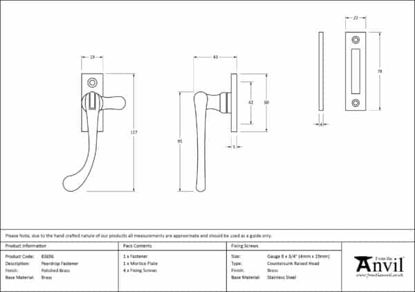 Polished Brass Peardrop Fastener 2