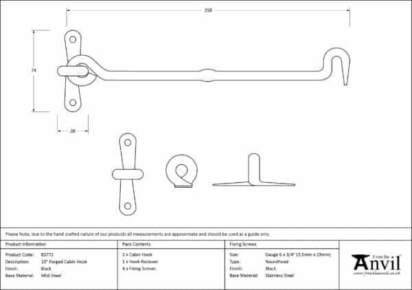 Black 10" Forged Cabin Hook 2