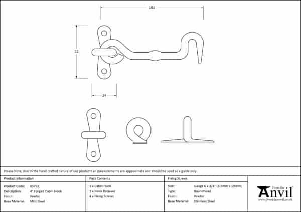 Pewter 4" Forged Cabin Hook 2