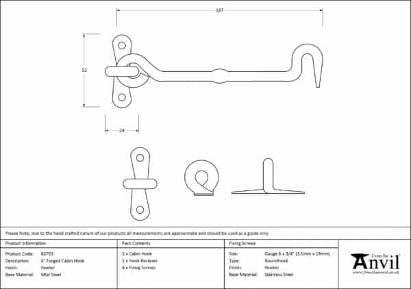 Pewter 6" Forged Cabin Hook 2