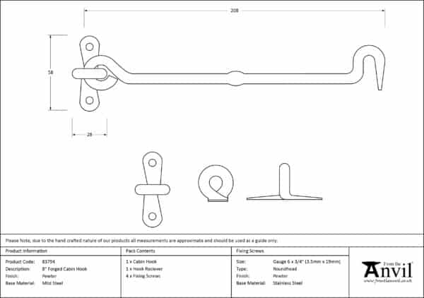 Pewter 8" Forged Cabin Hook 2