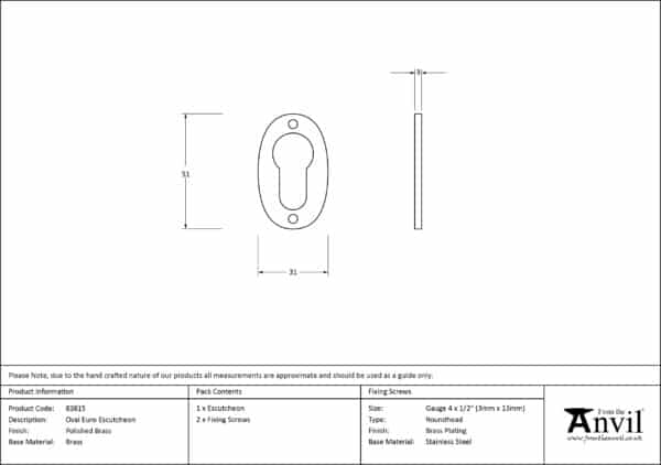 Polished Brass Oval Euro Escutcheon 2