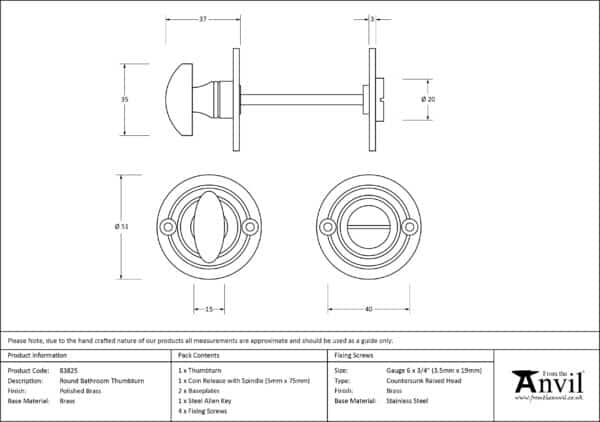 Polished Brass Round Bathroom Thumbturn 2