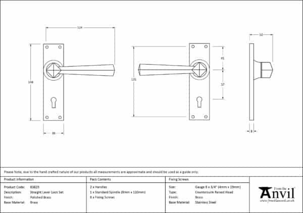 Polished Brass Straight Lever Lock Set 3