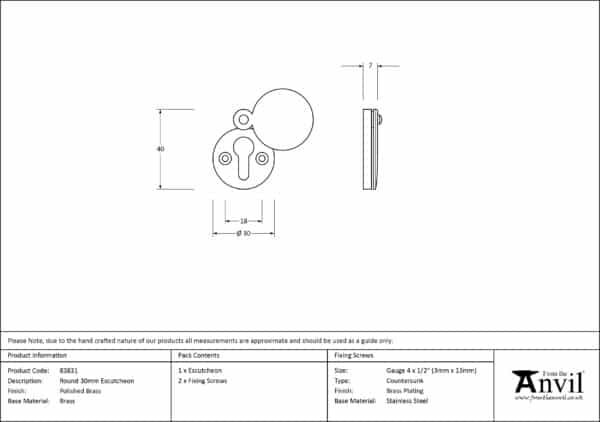 Polished Brass 30mm Round Escutcheon 3