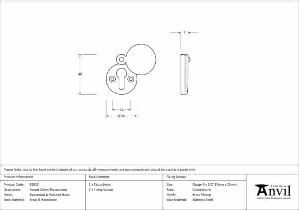 Rosewood 30mm Round Escutcheon 3