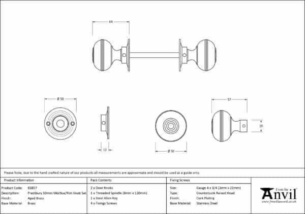 Aged Brass 50mm Prestbury Mortice/Rim Knob Set 2