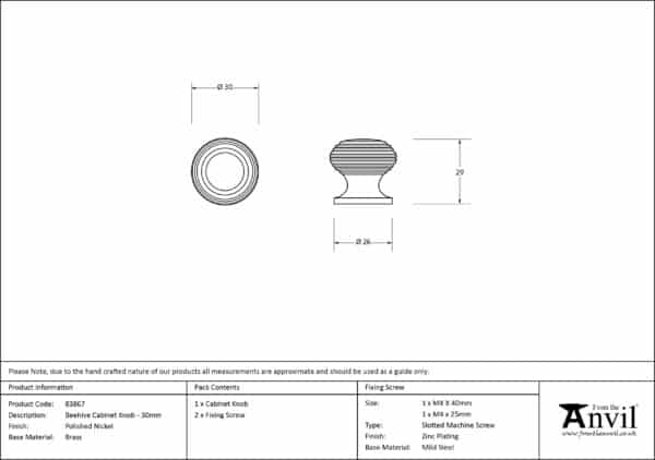 Polished Nickel Beehive Cabinet Knob 30mm 3