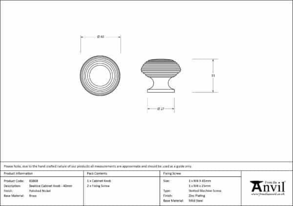 Polished Nickel Beehive Cabinet Knob 40mm 3