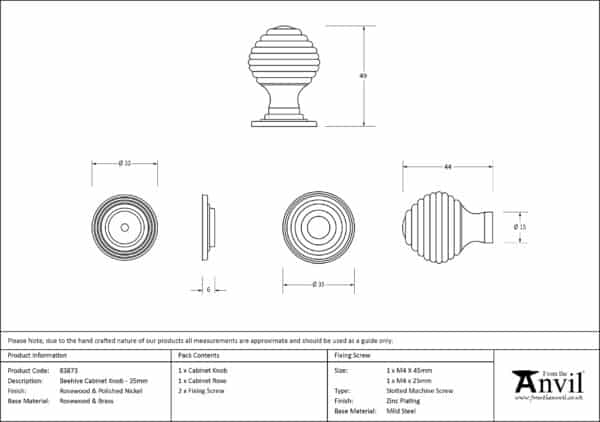 Rosewood and PN Beehive Cabinet Knob 35mm 3