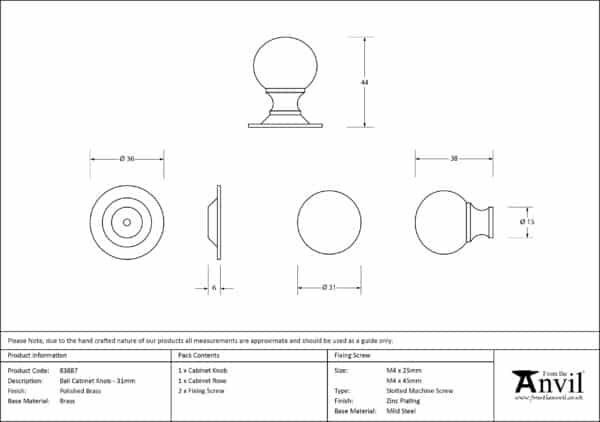 Polished Brass Ball Cabinet Knob 31mm 3