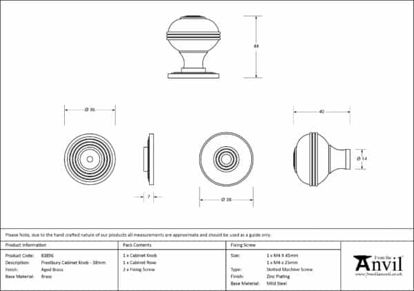 Aged Brass Prestbury Cabinet Knob 38mm 3