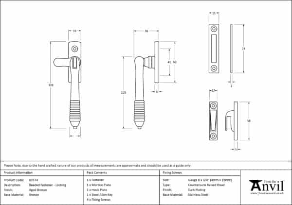 Aged Bronze Locking Reeded Fastener 3