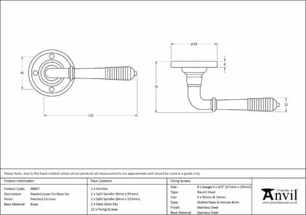 Polished Chrome Reeded Lever on Rose Set 3