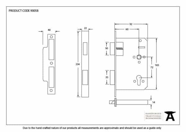 Black 60mm Backset 72mm Centre - Euro Sashlock 2