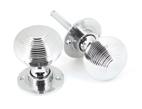 Polished Chrome Heavy Beehive Mortice/Rim Knob Set 1