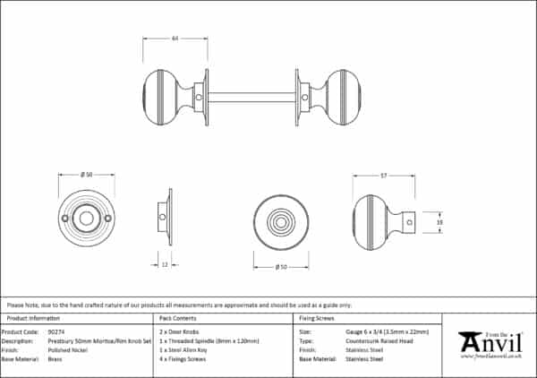 Polished Chrome 50mm Prestbury Mortice/Rim Knob Set 3