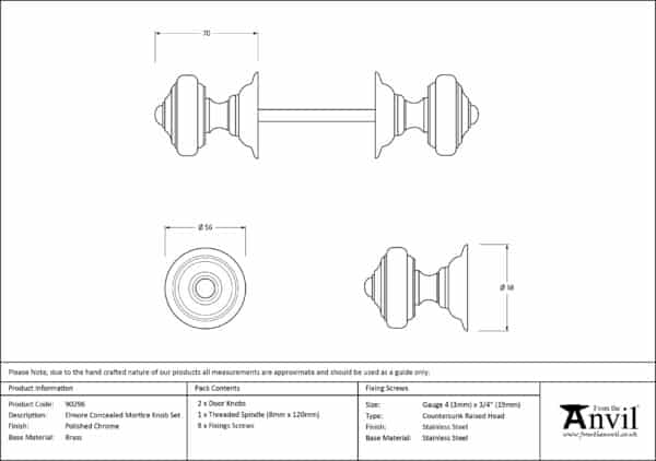 Polished Chrome Elmore Concealed Mortice Knob Set 3