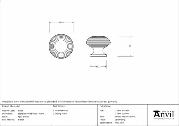 Aged Bronze Beehive Cabinet Knob 40mm 3