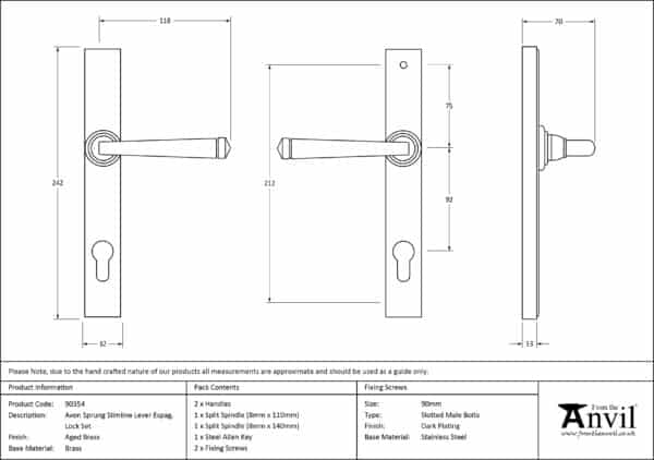 Aged Brass Avon Slimline Lever Espag. Lock Set 3