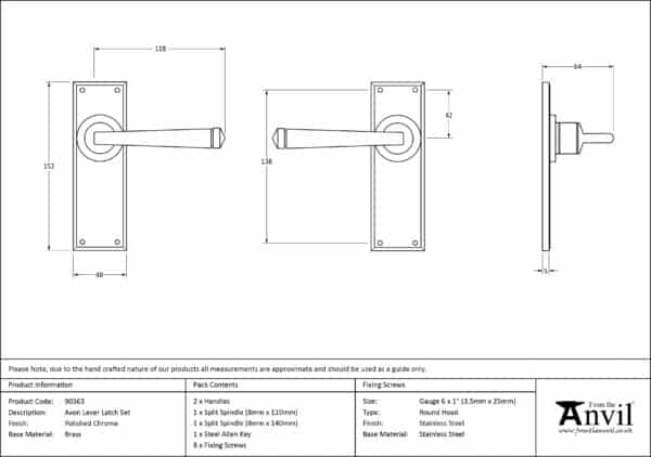 Polished Chrome Avon Lever Latch Set 3