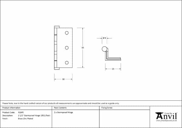 Bright Zinc Plated 2Â½" Stormproof Hinge 1951 (pair) 2