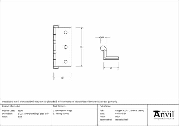 Black 2Â½" Stormproof Hinge 1951 (Pair) 2