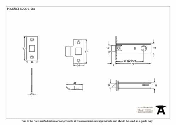 Black 3" Tubular Mortice Latch 2