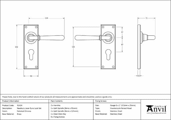 Polished Chrome Newbury Lever Euro Lock Set 3