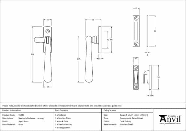 Aged Brass Locking Newbury Fastener 3