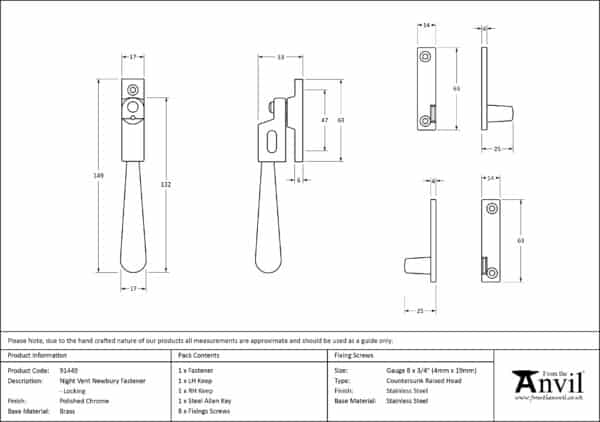 Polished Chrome Night-Vent Locking Newbury Fastener 3