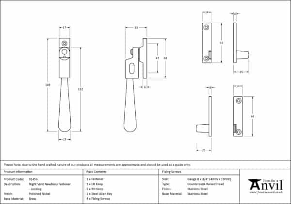 Polished Nickel Night-Vent Locking Newbury Fastener 3