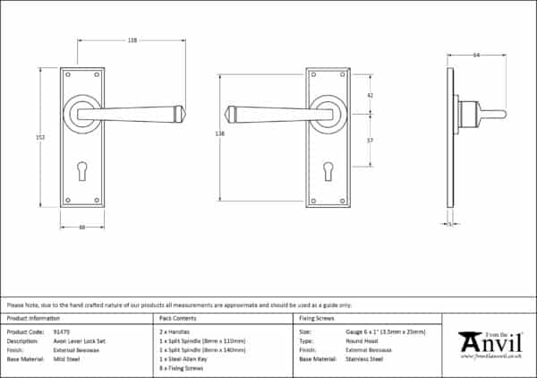 External Doors Beeswax Avon Lever Lock Set 3