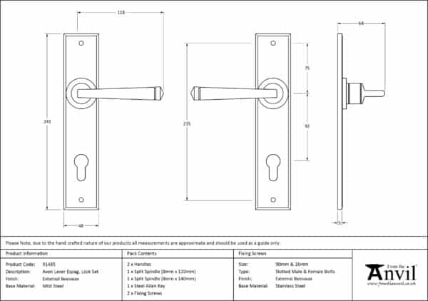 External Doors Beeswax Avon Lever Espag. Lock Set 3