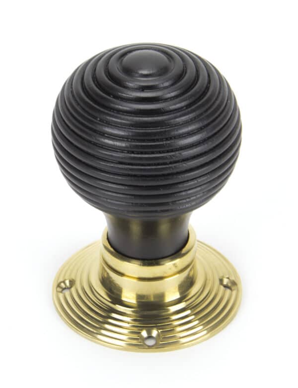 Ebony & Polished Brass Beehive Mortice/Rim Knob Set 2